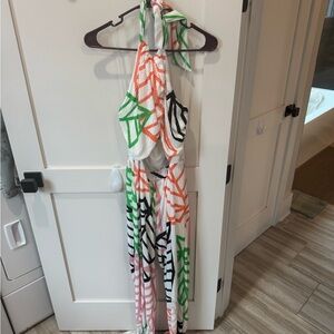 ILLA ILLA Floral Ruffle Dress in Green and Orange